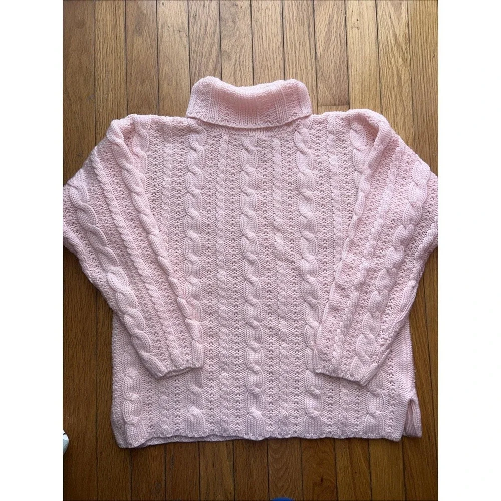Vtg 80s/90s SMALL Ballet Pink Wool Blend Chunky CableKnit SweCoastal ater - Picture 1 of 4